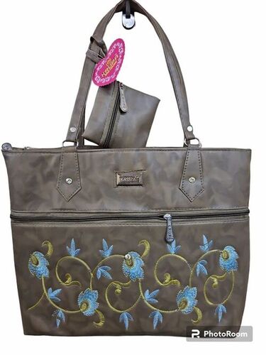 Gray Color Ladies Handbag - A Grade, Standard Size, Gray | Zipper Closure, Rectangular Shape, Water Resistant