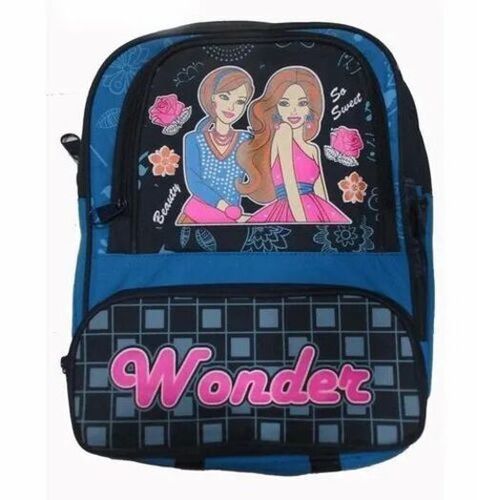Light Weight Printed Kids School Bag - Standard Size, Blue | Moisture Proof, Zipper Top Handle, Modern Design