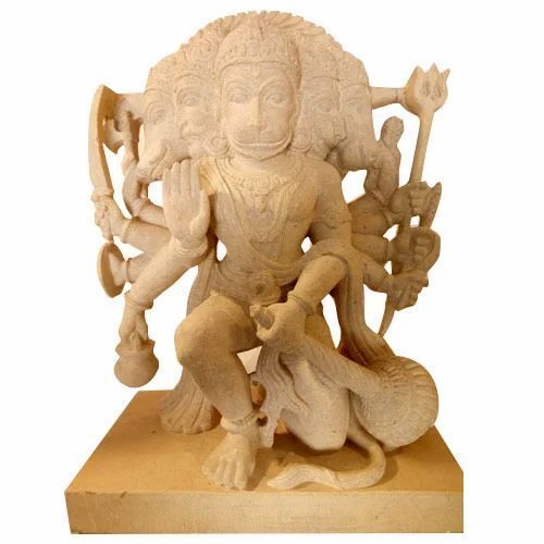 Panchmukhi Hanuman Statue - Marble, 20 Inch, Golden | Durable, Easy to Clean, Polished Finish