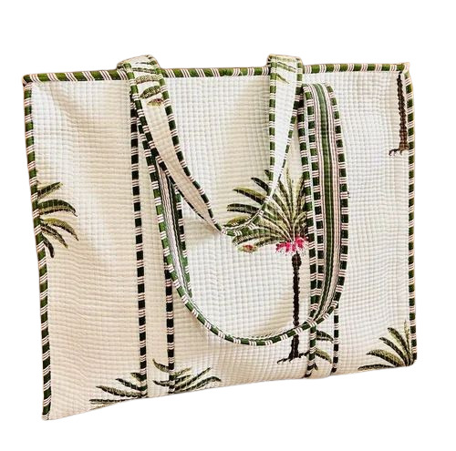 18"X18" Cotton Quilted Tote Bag - 180 GSM, Digital Print, Zipper Closure | Quilted, Inside Pocket, Laminated, Waterproof, Customized Design, Handles