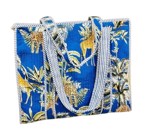 180 Gsm Block Printed Cotton Quilted Tote Bags