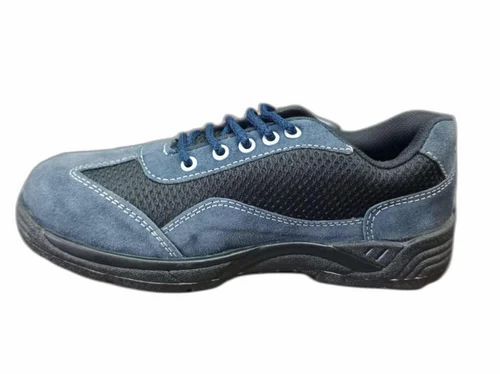 Blue Color Leather Safety Shoes Size 8, Lace Closure, Water Resistant, Oil-Resistant, Chemical Resistant