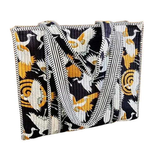 Zipper Cotton Quilted Tote Bag