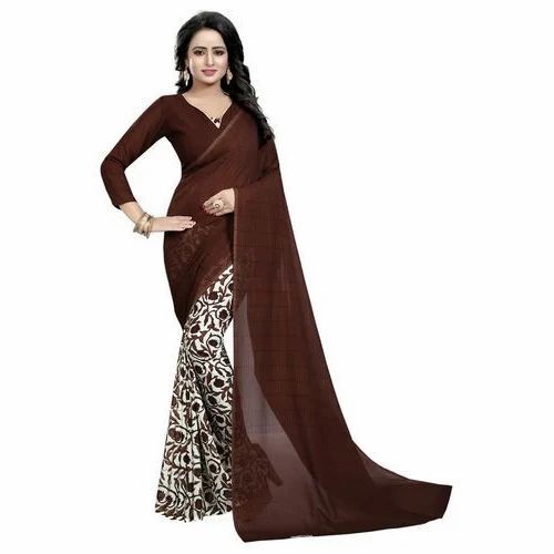 Brown Faux Georgette Designer Saree