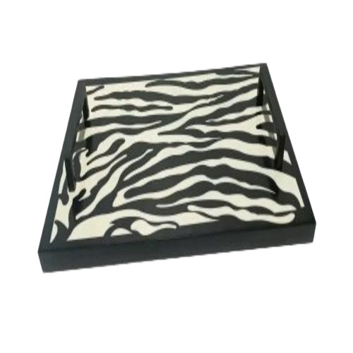 Metal Handle Wooden Serving Tray - Wood, 12x8 Inch, Multicolor Printed, Polished Finish