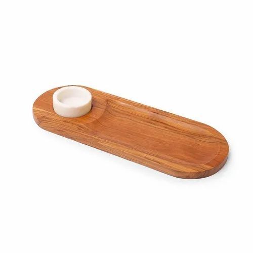 Wooden Momo Serving Tray - Wooden, 38x18cm, Brown, Oval | Matt Surface, 12mm Thickness