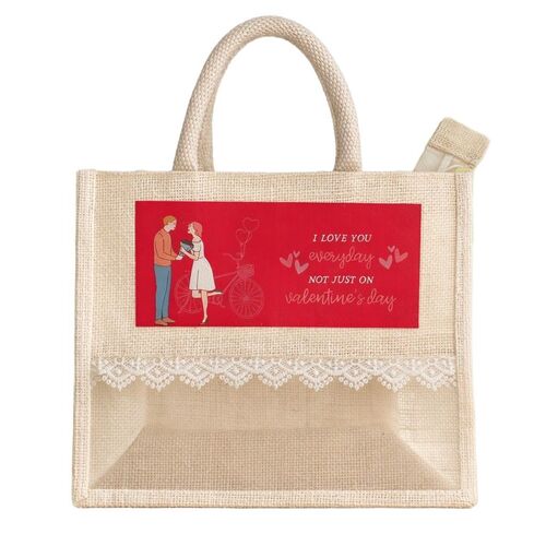 Jute Gifting Bag With Transparent Pvc Window For Valentinea  S Day