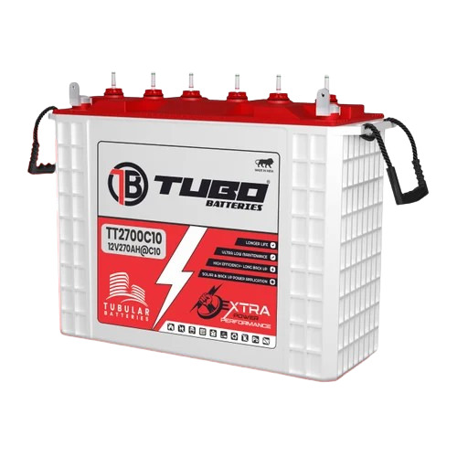 270 Ah Tall Tubular Battery - White and Red, Sealed, 12V, Inverter and Telecom Backup