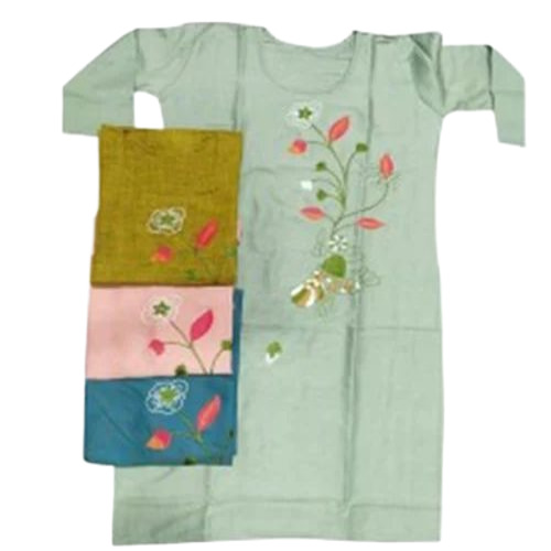Ladies Cotton Kurtis - Machine Made, Embroidered, Green, Half & Full Sleeve | Breathable, Anti Wrinkle, Quick Dry, Soft, Washable
