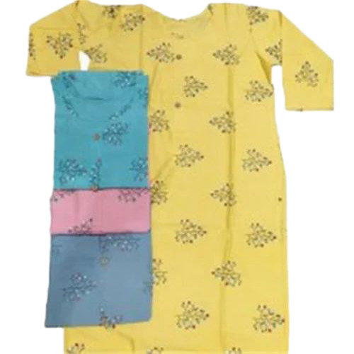 Ladies Cotton Printed Kurtis - Cotton, L/M/XL, Peach, Embroidered | Breathable, Quick Dry, Anti Wrinkle, Soft, Washable