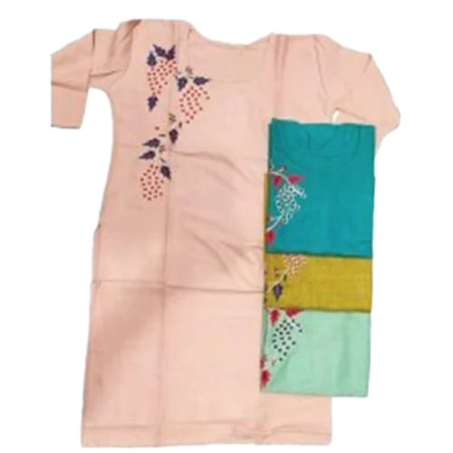 Ladies Plain Cotton Kurtis - Cotton, L/M/XL, Peach, Embroidered | Anti Wrinkle, Breathable, Quick Dry, Soft, Washable