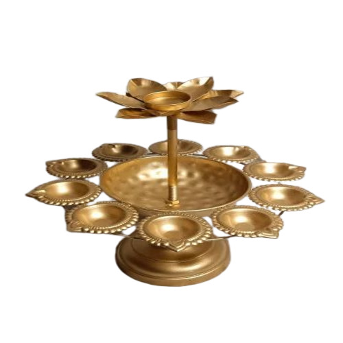 Metal Urli Diya - Iron, Round, Golden | Durable, Polished, Hand Crafted, Set of 3