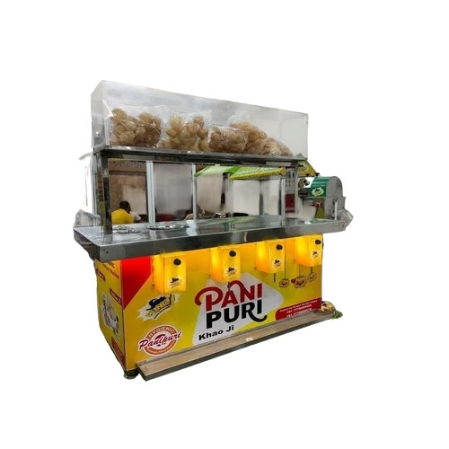 4 Automatic Panipuri Counter Cart 4 Nozzle - Color: Golden