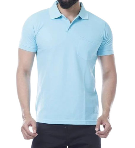 Men Blue Plain T Shirt