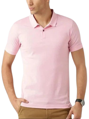 Men Pink Plain T Shirt