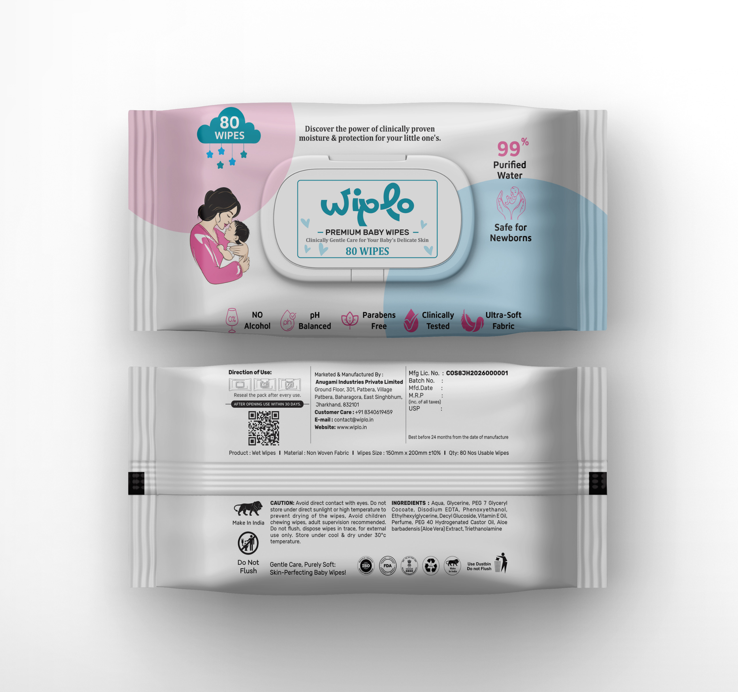 Wiplo Premium Baby Wipes - Color: White