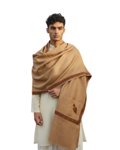 Beige Men Woolen Pashmina Shawl