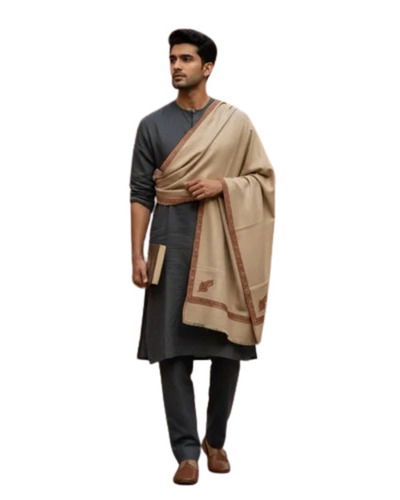 Cream Men Woolen Pashmina Shawl