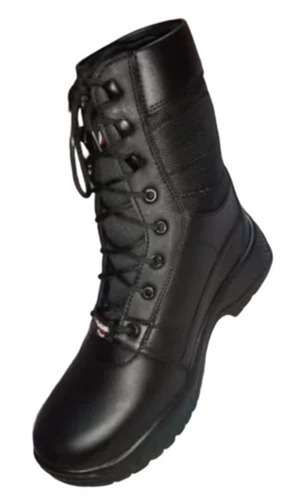 Men Black Leather Boots - Size 6, PU Sole, Lace-On, High Ankle, Durable for All Seasons