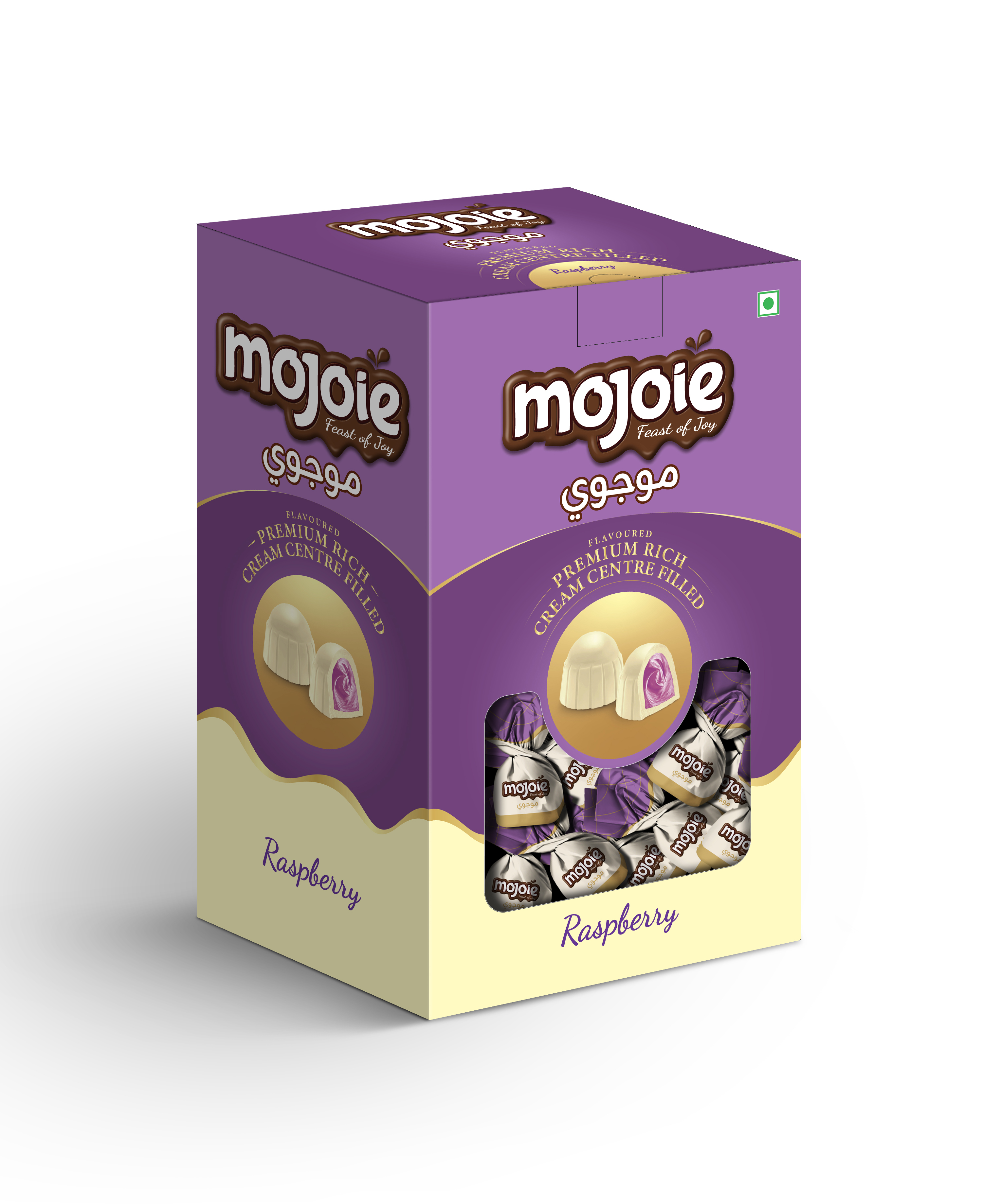Rasberry Flavour Compound Chocolate Mojoie Truffles 12g Dome Top Twist Box 1Kg