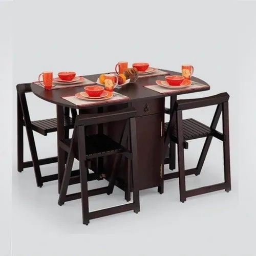 Wooden Folding Dining Table Set 4 Seater - Assembly: No Assembly Required