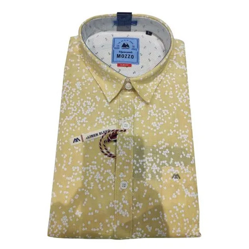 Men Printed Casual Shirt - Cotton, Size L, Yellow, Full Sleeves | Slim Fit, Button Closure, Comfortable, Washable, No Fade