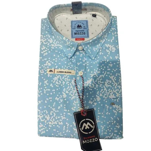 Mens Casual Printed Cotton Shirt - Cotton, Size L, Sky Blue, Slim Fit, Full Sleeves, Button Closure, Washable, No Fade, Comfortable