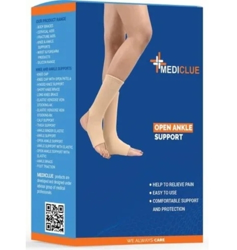 Open Ankle Support With Elastic - Polyester, Beige, Lightweight Design | Breathable, Stretchable Fabric, Comfortable Fit, Secure Compression