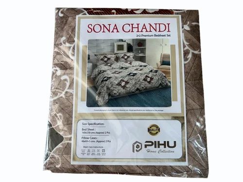 Pihu Sona Chandi Dark Beige Printed Cotton Single Bed Sheet