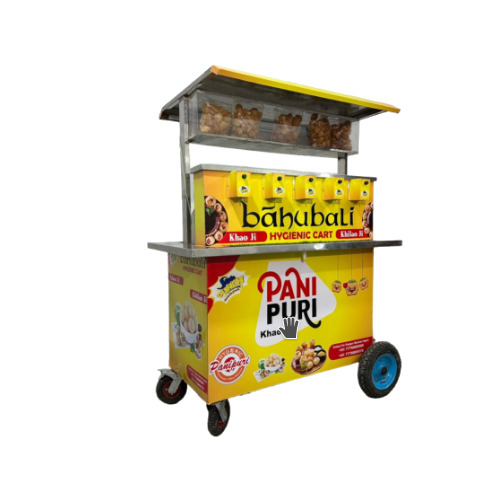 6 Nozzle Sensor Operated Golden Stainless Steel Panipuri Cart - Size: Size: 64L X 74H X 36W