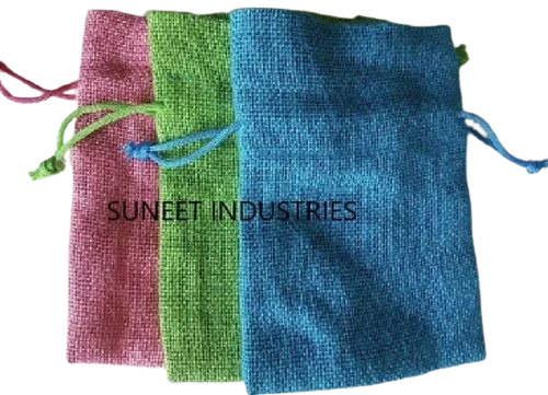 Multicolor Jute Drawstring Bag