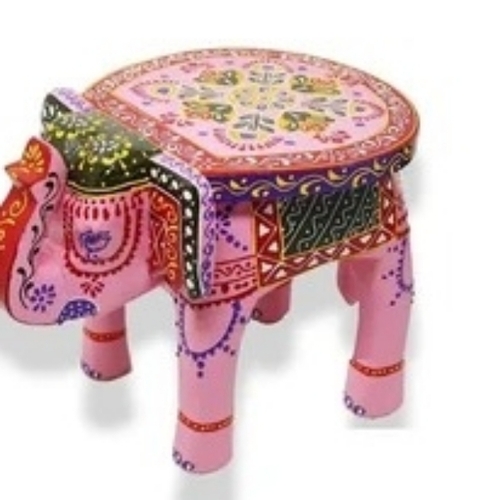 Pink Wooden Elephant Stool