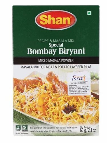 60gm Shan Bombay Biryani Masala - Paper Box Packaging, Food Grade Powder | FSSAI Certified, No Preservatives, 12 Months Shelf Life
