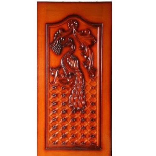 Peacock Design Wooden Main Door - Color: Red