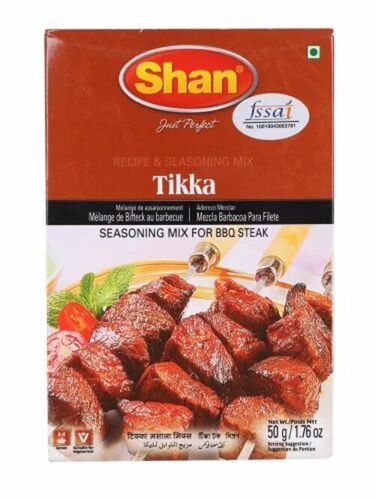 Shan Tikka Boti Masala - 50 Gm Paper Box, Food Grade Powder, FSSAI Certified, No Preservatives