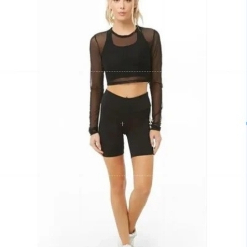 Ladies Sable Black Net Crop Top