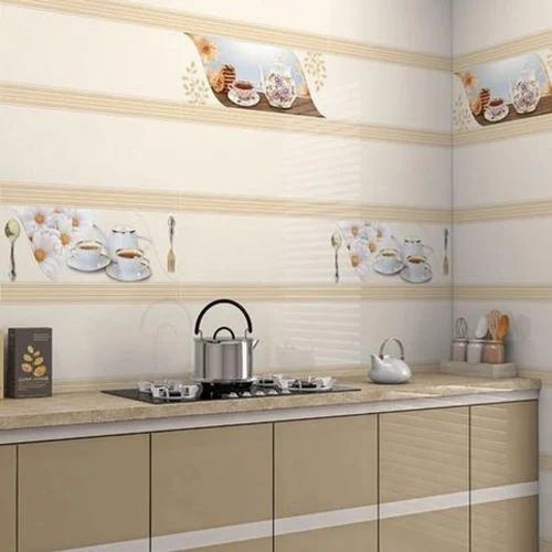 Vitrified Beige Printed Kitchen Wall Tiles