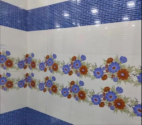 Vitrified Blue And White Bathroom Wall Tiles