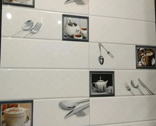 Vitrified White Printed Kitchen Wall Tiles