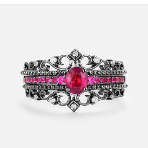Black Gold Plated Pink Sapphire Ring