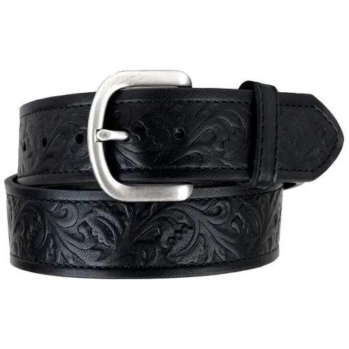 Mens Black Embossed Leather Belt