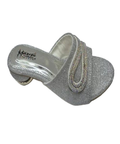 Silver Ladies Heel Sandal - PU Material, Medium Heel, Silver | Lightweight, Fancy Design, Multicolor Packaging