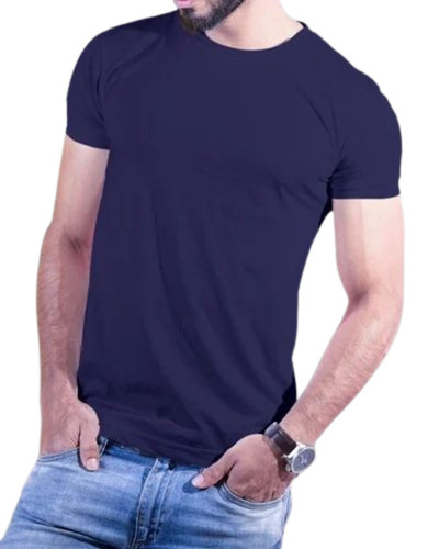 Blue Plain Round Neck Cotton T Shirt