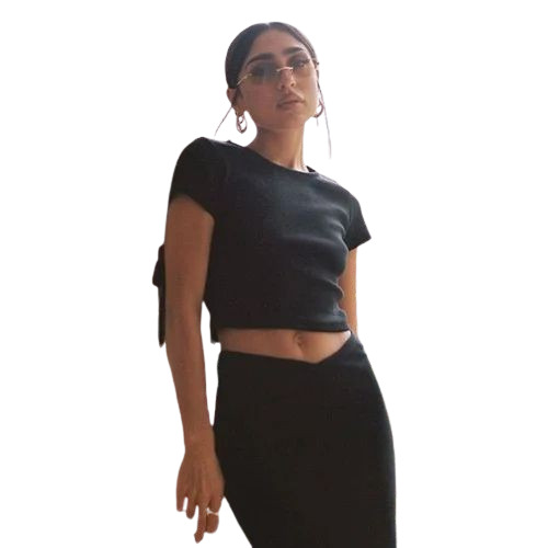 Ladies Charcoal Black Lycra Crop Top