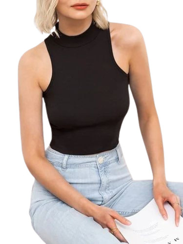 Ladies Jade Black Polyester Crop Top