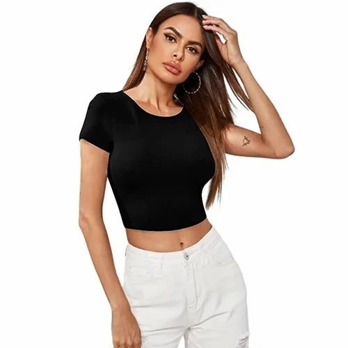 Ladies Jet Black Cotton Crop Top