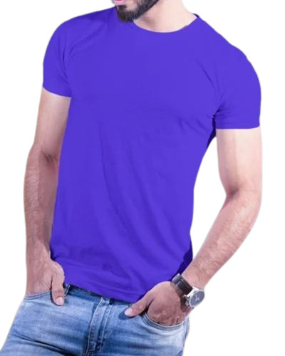 Men Royal Blue Plain Round Neck Cotton T Shirt