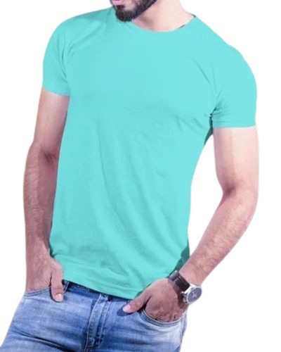 Men Sky Blue Cotton T Shirt - L, Half Sleeves, 180 GSM, Lightweight | Soft, Breathable, Quick Dry, Comfortable Fit