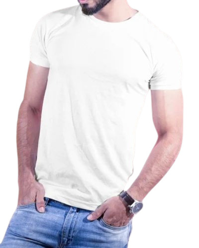 Men White Plain Round Neck Cotton T Shirt