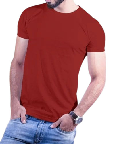Mens Maroon Plain Round Neck Cotton T Shirt